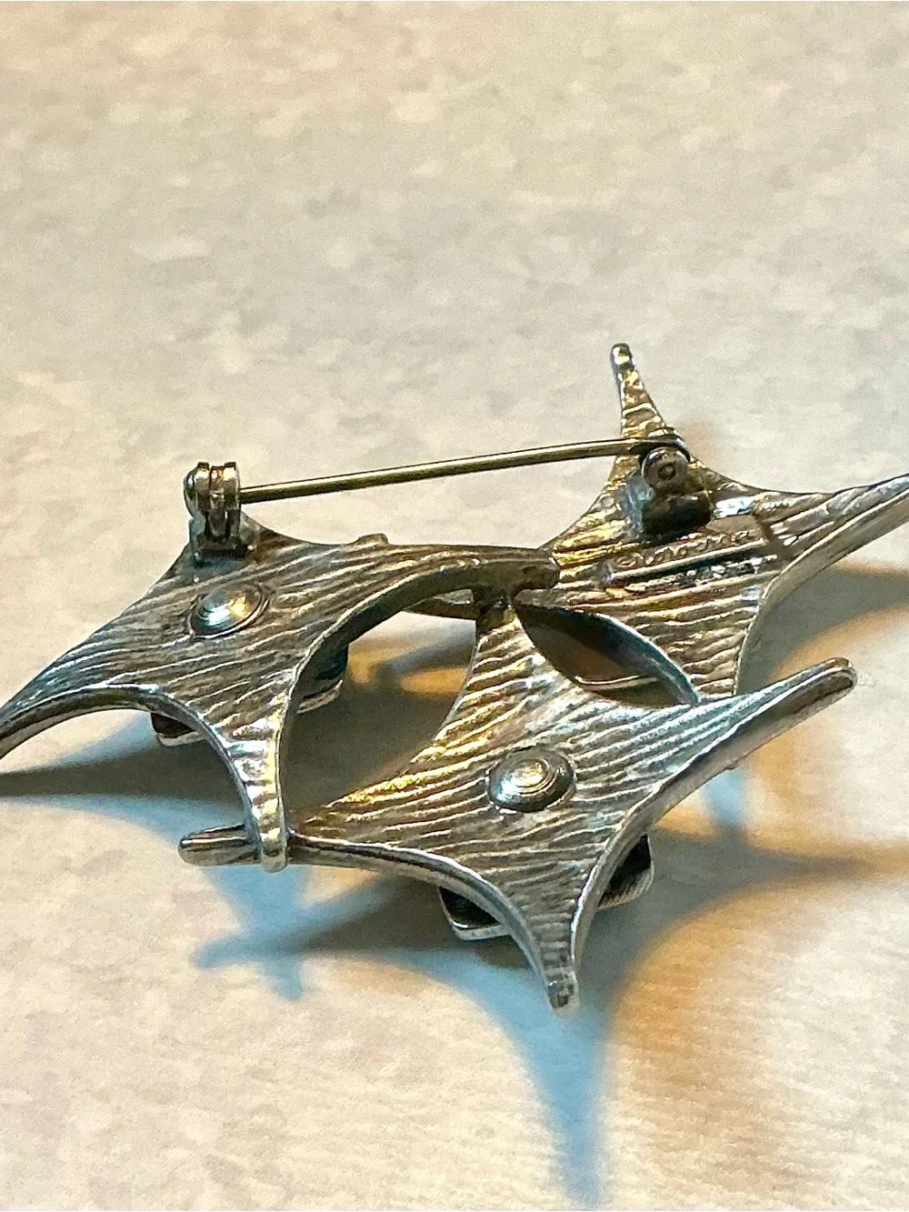 Vintage Corocraft Silver Tone Star Trio Modernist Brooch Pin MCM Space Age